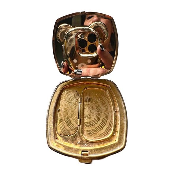 Vintage La Mode Black & Floral Guilloche Compact Mirror - Circa 1930s-40s - Picture 13 of 16